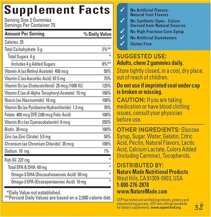 Nature Made Multivitamin for Him with Omega-3, Mens Multivitamins for Daily Nutritional Support, Multivitamin for Men, 150 Gummy Vitamins and Minerals, 75 Day Supply