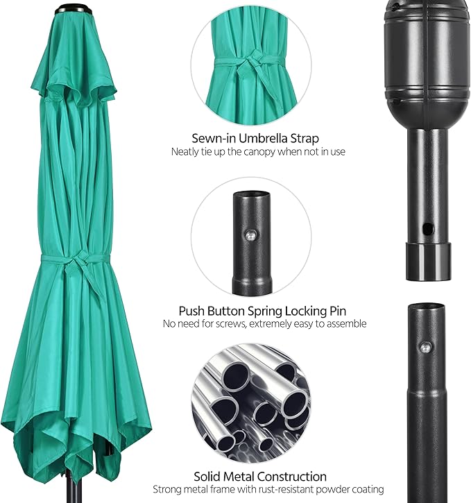 Yaheetech 9FT Patio Umbrella Outdoor Umbrella Patio Yard Market Table Umbrella with Push Button Tilt & Crank for Garden/Beach/Lawn/Deck/Backyard/Pool, 8 Ribs, Turquoise