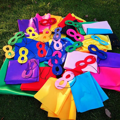 ADJOY Kids Superhero Capes and Masks with Large Superhero Stickers - Super Hero Costume for Parties - 10 Sets (20PCS)