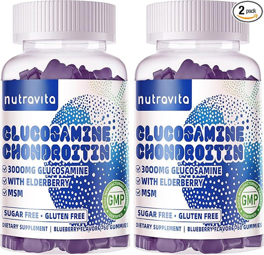 Glucosamine Chondroitin Gummies with MSM & Elderberry Extra Strength - Joint Support, Antioxidant Immune Support Supplement for Adults, Men & Women.120 Blueberry Chews