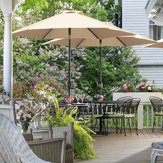 Yaheetech 7.5FT Patio Umbrella Outdoor Table Umbrella Canopy Market Umbrella with Push Button Tilt & Crank for Garden/Lawn/Deck/Backyard/Pool, 6 Ribs, Tan