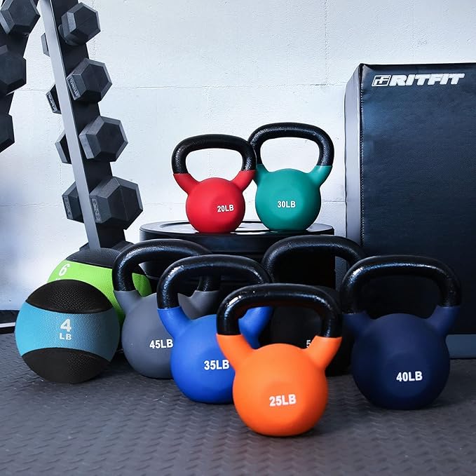RitFit Neoprene Coated Solid Cast Iron Kettlebell 5 10 15 15 20 20 25 25 30 30 35 35 40 40 45 45 50 50 LB,