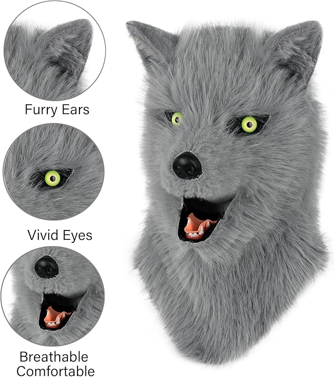HAOAN Furry Dog Mask Animal Wolf Full Head for Halloween Fancy Dress Party Cosplay Costume Women Men