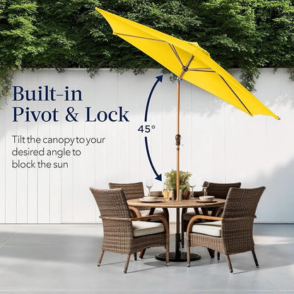 Best Choice Products 10ft Market Umbrella, Outdoor Sun Shade for Backyard, Deck, Poolside, Table w/Woodgrain Pattern, Easy Tilt & Crank - Yellow