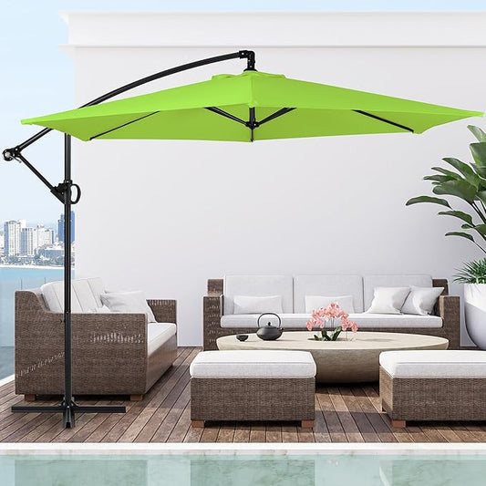 Shintenchi Patio Offset Umbrella with Easy Tilt Adjustment,Crank and Cross Base, Outdoor Cantilever Hanging Sunshade Canopy, Green
