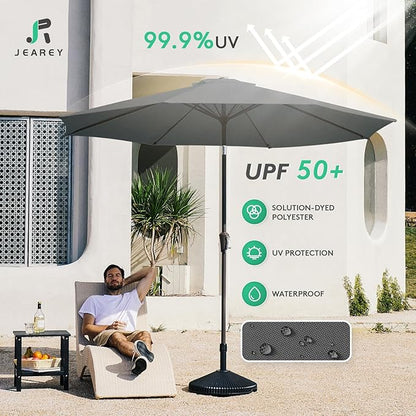 JEAREY 10FT Outdoor Patio Umbrella Outdoor Table Umbrella with Push Button Tilt and Crank, Market Umbrella 8 Sturdy Ribs UV Protection Waterproof for Pool, Garden (Dark Gray)