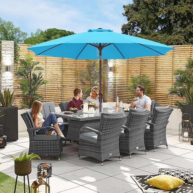 ABCCANOPY 11FT Patio Umbrella, Waterproof Table Umbrella with Push Button Tilt and Crank, 8 Ribs UV Protection Pool Umbrella for Garden, Lawn, Deck & Backyard (Turquoise)
