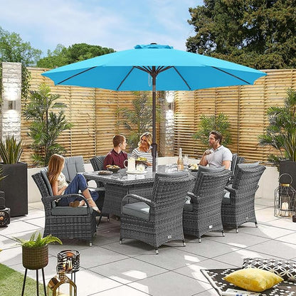 ABCCANOPY 11FT Patio Umbrella, Waterproof Table Umbrella with Push Button Tilt and Crank, 8 Ribs UV Protection Pool Umbrella for Garden, Lawn, Deck & Backyard (Turquoise)