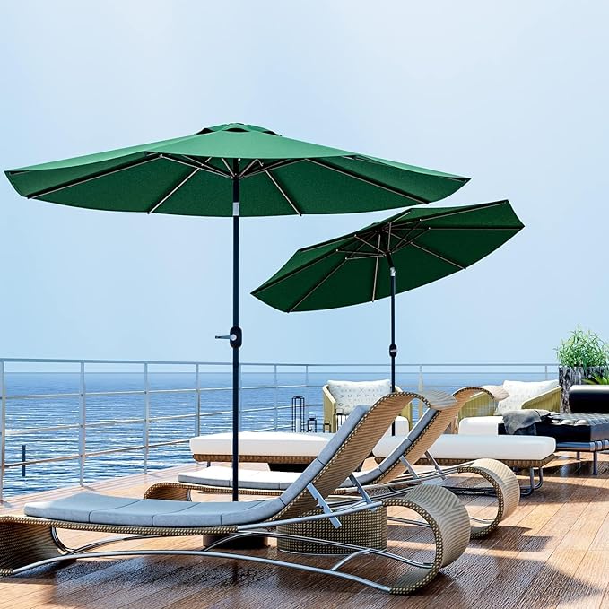 Greesum 9FT Patio Umbrella with Push Button Tilt and Crank, Outdoor Table Umbrella with 8 Sturdy Ribs, Market Table Parasol for Garden, Lawn, Backyard & Pool, Without Base, Green