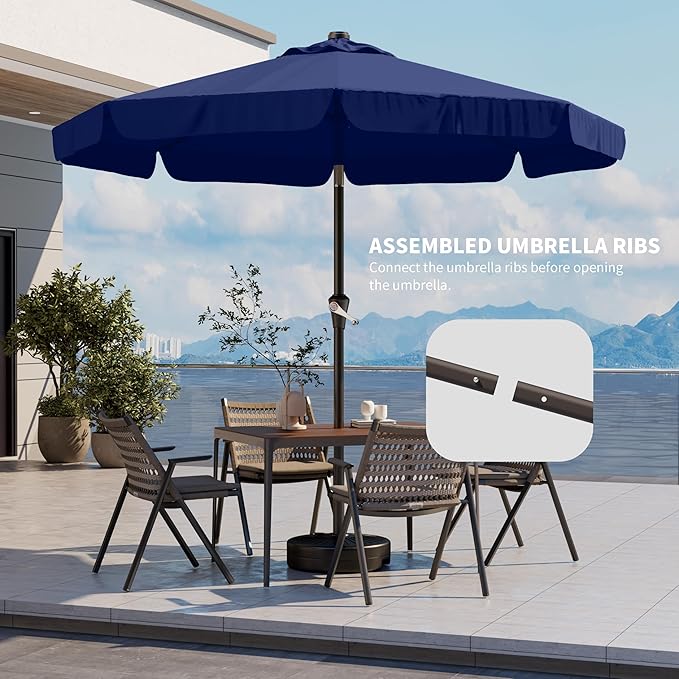 10FT Patio Umbrella Table Market Umbrella w/Tilt and Crank Outdoor Umbrellas for Garden, Deck, Backyard, Pool and Beach, Navy