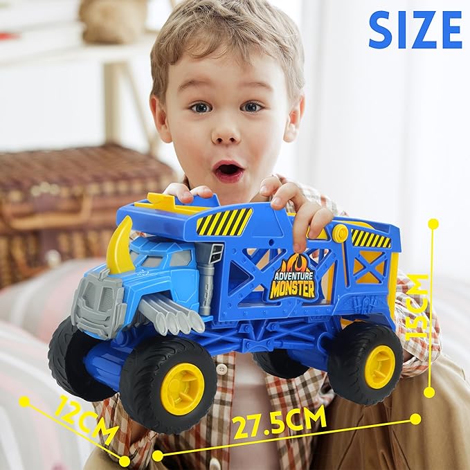 Monster Trucks Hauler Rhino with 3 Mini Trucks & Super Ramp Launch, Gift for Kids Ages 3+ Years