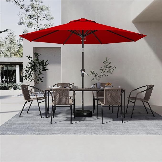 9 FT Patio Umbrella for Outdoor, Outdoor Umbrella with Push Button Tilt and Crank, Outdoor Patio Umbrellas with 8 Sturdy Ribs for Market, Garden, Deck, Backyard, Pool (Red)