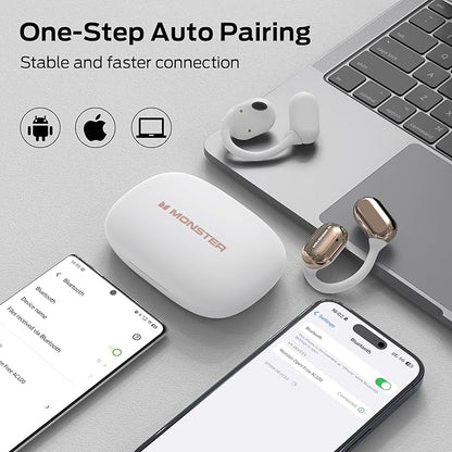 Monster Open Free AC100 Open Ear Bluetooth 5.3 Headphones, Wireless Earbuds with Earhooks, Immersive Stereo Sound by 16mm Large Driver, Clear Calls, 30H Playtime, for Workout