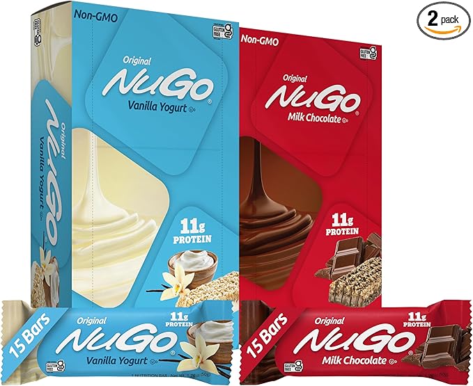 NuGo Original Variety, Vanilla Yogurt 15 bars & Chocolate 15 bars, 11g Protein, Gluten Free, 30 Count