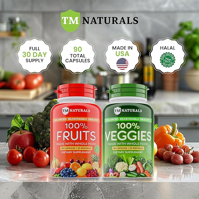 Fruit and Veggies Supplement - Super Greens Men's and Women's Multivitamin -Fruit and Vegetables Capsules - Boost High Protein & Energy - 540 Capsules - Pack of 6 with Three Free Pill Box