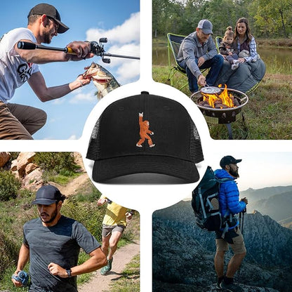 Mesh Bigfoot Hat Leather Cap for Men- Great Snapback Closure Sasquatch Hat for Hunting & Hiking