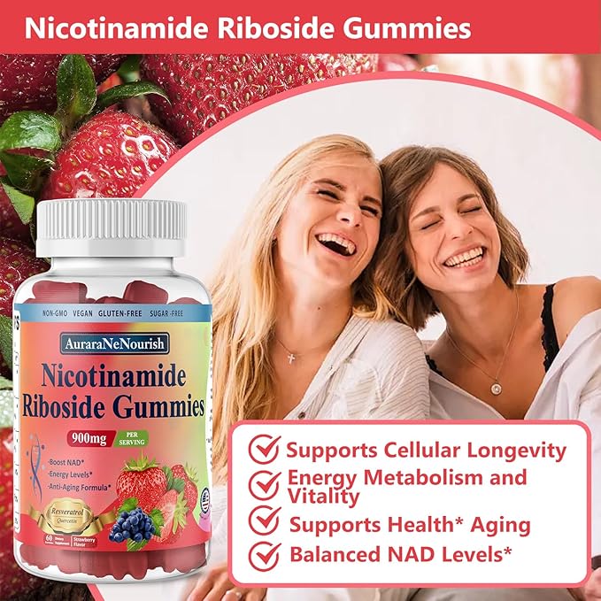 2 Pack NAD Resveratrol Supplement, Sugar Free Nicotinamide Riboside 900mg Gummies with Quercetin, Collagen, Vitamin Support Anti Aging, Cell Regeneration, Energy Boost, Skin Improvement for Women Men