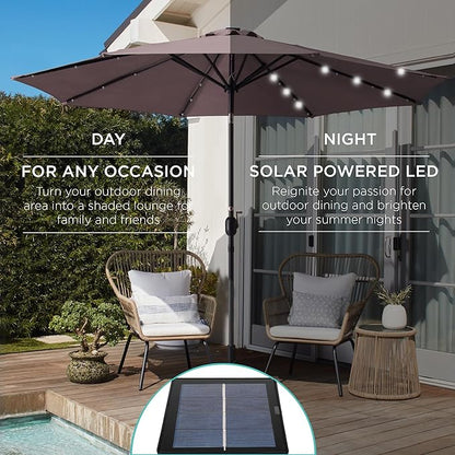 Best Choice Products 10ft Solar Polyester LED Lighted Patio Umbrella w/Tilt Adjustment and UV-Resistant Fabric - Deep Taupe