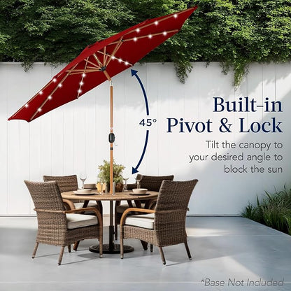 Best Choice Products 10ft Solar Market Patio Umbrella w/Woodgrain Pattern Pole, LED Lights, Tilt & Crank – Outdoor Sun Shade for Backyard Table, Deck, Poolside – Red
