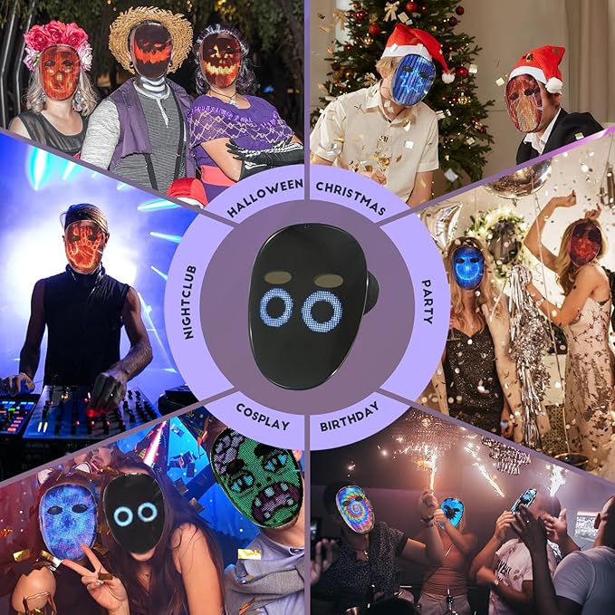 Led Mask with Gesture Sensing,Light up mask for Kids/Men/Women LED Halloween Mask for Costume Cosplay Party