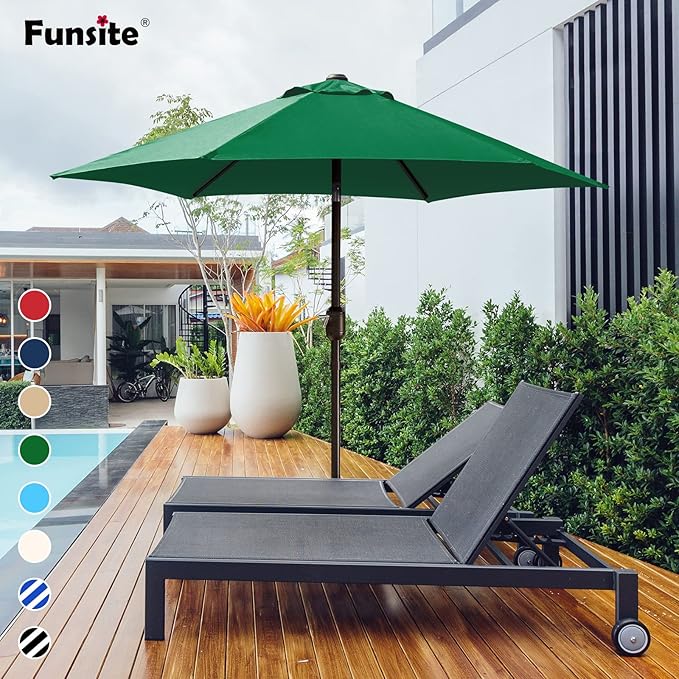 7.5Ft/9Ft Patio Umbrella, UV Protect Pool Umbrella with Heavy Duty Pole,Outdoor Umbrella with Push Botton Tilt & Crank