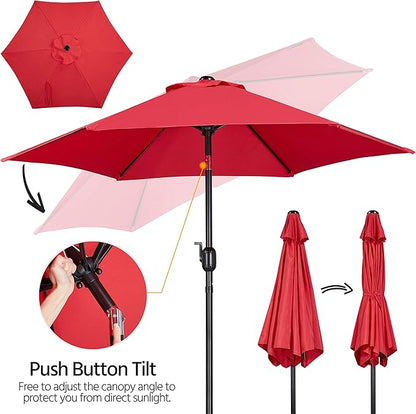 Yaheetech 7.5FT Patio Umbrella Outdoor Market Table Umbrella with 6 Sturdy Ribs, Push Button Tilt & Crank for Garden/Lawn/Deck/Backyard/Pool/Beach (Red)