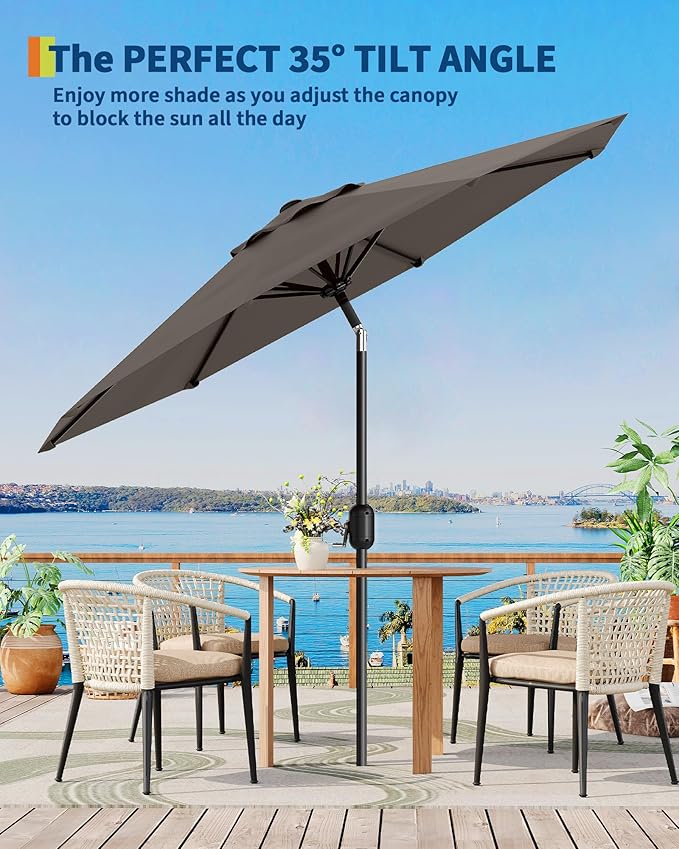 9FT Patio Umbrella Outdoor, Market Umbrella, Table Umbrella with Push Button Tilt and Crank, 8 Sturdy Ribs UV Protection Waterproof for Garden, Pool, Deck, Backyard (Taupe)