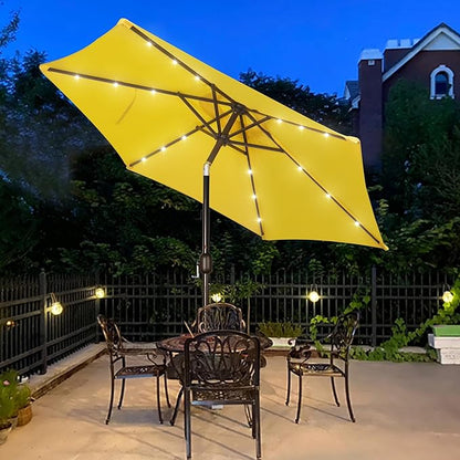 Blissun 7.5 ft Solar Umbrella, 18 LED Lighted Patio Umbrella, Table Market Umbrella