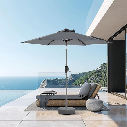 7.5ft Outdoor Patio Umbrella - Market Table Pool Deck Umbrella UPF50+ UV Protection with Push Button Tilt, Crank and 6 Sturdy Ribs (Grey, No Base)