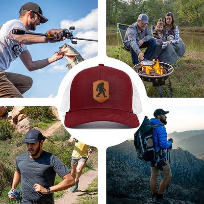 Mesh Bigfoot Hat Leather Cap for Men- Great Snapback Closure Sasquatch Hat for Hunting & Hiking