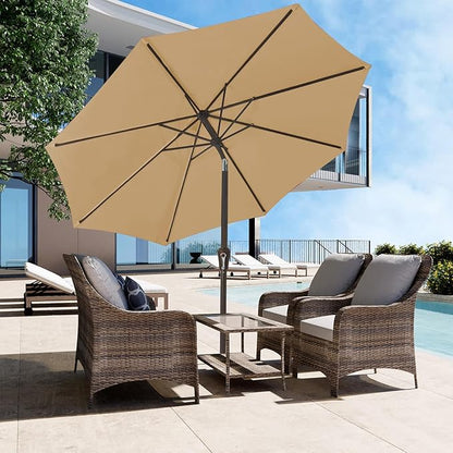 JEAREY 9FT Outdoor Patio Umbrella Outdoor Table Umbrella with Push Button Tilt and Crank, Market Umbrella 8 Sturdy Ribs UV Protection Waterproof for Garden, Deck, Backyard, Pool (Deep Tan)