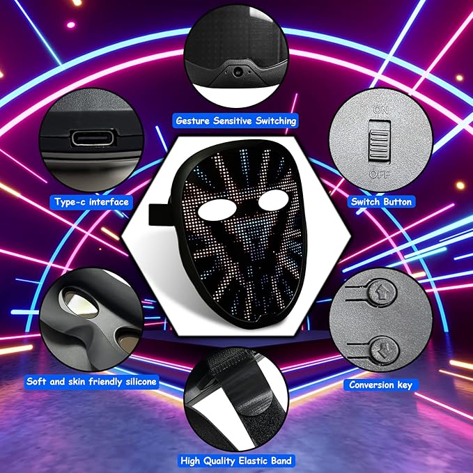 Depointer Life 2023 New Led Mask with Rechargeable Bluetooth-compatible App Controlled, Customizable Shining Mask, LED Lighted Face Transforming Mask For unisex-Adult