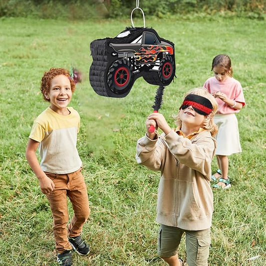 Car Pinata with Stick & Hanging Loop Mexican Pinata Game for Monster Truck Party Decorations Race Car Theme Birthday Carnival Party Supplies