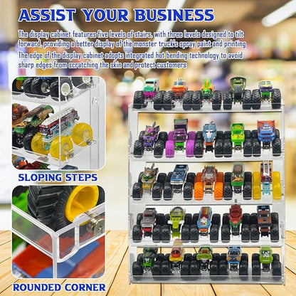 AAiphuwew Acrylic Monster Trucks Display Case - Holds Up to 25 Car Collectibles, Clear 5 Tiers Toy Truck Cars Display Storage Organizer Tire Shelf