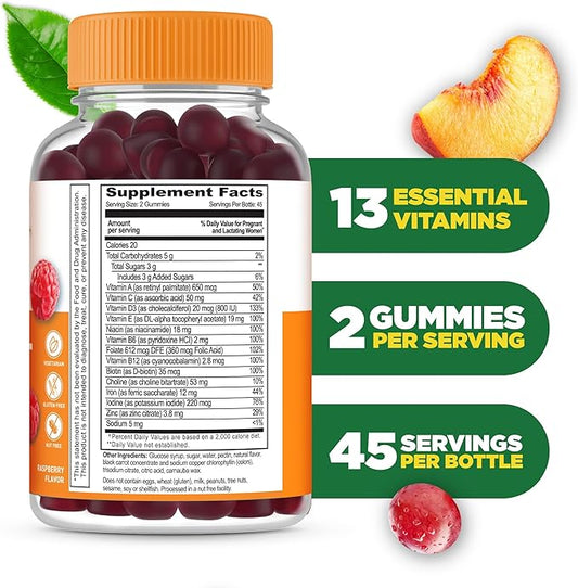 Lifeable Prenatal Multivitamin with Iron and Choline | Great Tasting prenatal Vitamins for Women | Vegetarian Non-GMO prenatal Gummies | 90 Gummies