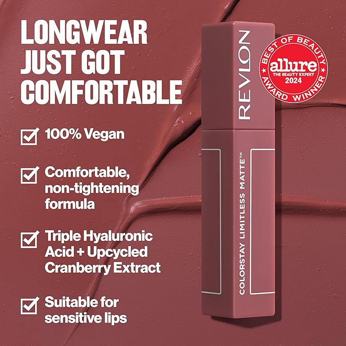 Revlon ColorStay Limitless Matte Liquid Lipstick, Vegan Formula, No-Budge, Longwear Lip Color, Long Lasting, Lightweight/Comfortable, Waterproof, 005 Strut, 0.17 fl oz