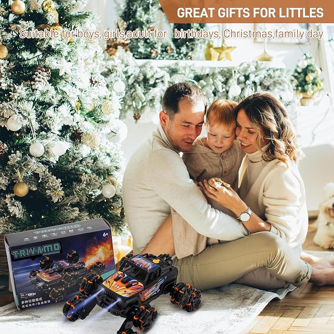 RC Stunt Car Remote Control Monster Truck - 360° Drift Car with Gesture Sensing, 45°Hill Climbing, Cool LED Lights & Music Effects - Top RC Cars Gift for Boys 8-12