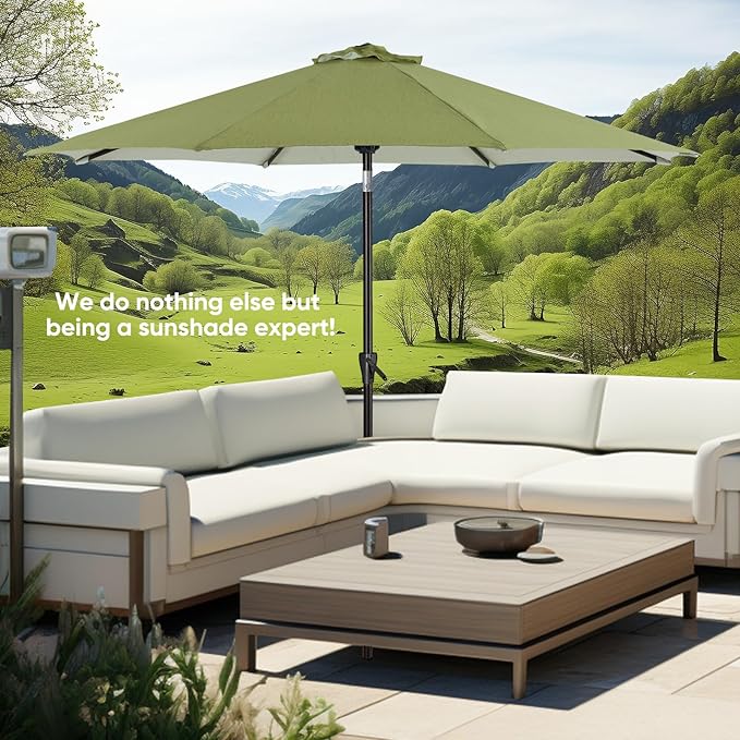 Tempera Patio Market Outdoor Table Umbrella with Push Button Tilt and Crank,Large Sun Umbrella with Sturdy Pole&Fade resistant canopy,Easy to set
