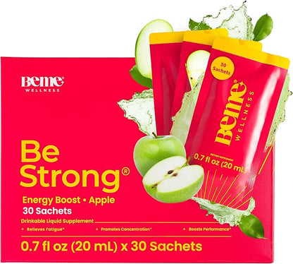 BeMe Vitamin B12 Liquid Shot, BeStrong - Vitamin B 12 Drinkable Liquid Supplement Supports Energy Boost, Focus, & Concentration - Guarana, Taurine, & Collagen Supplements Promote Recovery (30 Sachets)