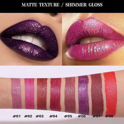 Shimmer Lip Gloss,Shine Liquid Lipstick Glossy Shimmer Finish, Glitter Sparkly Smooth Primer Lip Tint,Moisturizing Matte Lip Glaze Fine Glitter Waterproof Non-Stick Cup for Girls Women(#06)