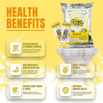 Fusion Select 1Lb Original Ginger Chews - Sweet Soft Candied Delights From Indonesia - Promotes Relief From Morning Sickness, Upset Stomach - Made from Real Ginger Root, Non-GMO, Vegan Candy