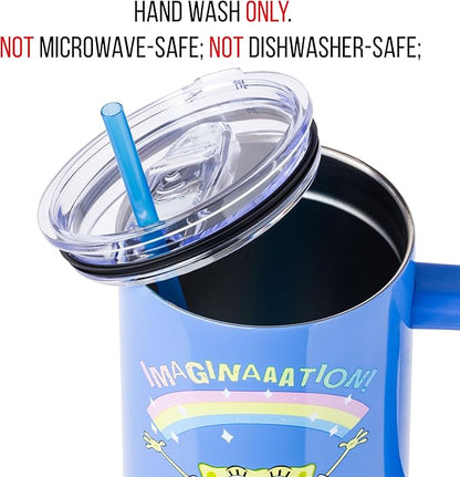 Silver Buffalo SpongeBob SquarePants “Imaginaaation!” Stainless Steel Tumbler with Handle, Fits in Standard Cup Holder, 40 Ounces