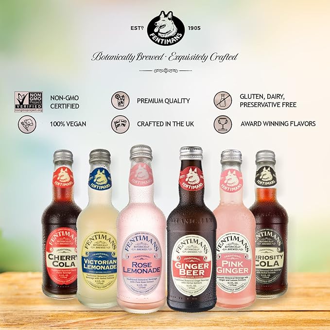 Fentimans Sparkling Pink Ginger Drink - Ginger Beer Non Alcoholic, Ginger Ale, Natural Craft Soda, Mixer, No Artificial Sweeteners or Preservatives, Botanically Brewed - 9.3 Fl Oz (Pack of 12)