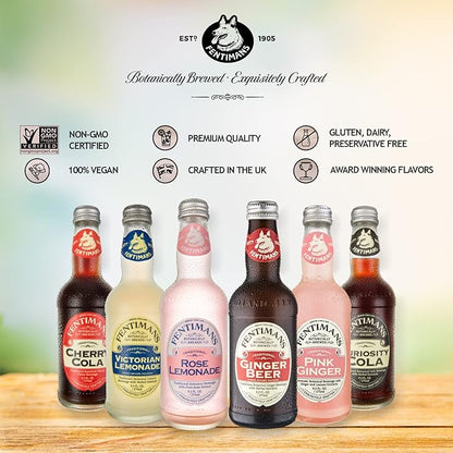 Fentimans Sparkling Pink Ginger Drink - Ginger Beer Non Alcoholic, Ginger Ale, Natural Craft Soda, Mixer, No Artificial Sweeteners or Preservatives, Botanically Brewed - 9.3 Fl Oz (Pack of 12)
