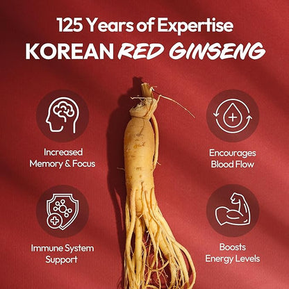 Korean Red Ginseng Extract Capsule Gold - Vegan Energy Supplements - Energy Boost & Immune Support, Caffeine Free & Non-GMO (600mg, 150 Capsules)