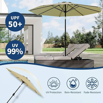 9Ft Patio Umbrella - 8 Sturdy Ribs Outdoor Table Umbrella with Crank Lift & Push Button Tilt - Market Umbrella for Pool, Deck, Yard, Garden - Beige