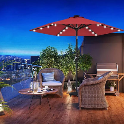 ABCCANOPY Durable Solar Led Patio Umbrellas with 24LED Lights 7.5FT with 6 Sturdy Ribs (Burgundy)