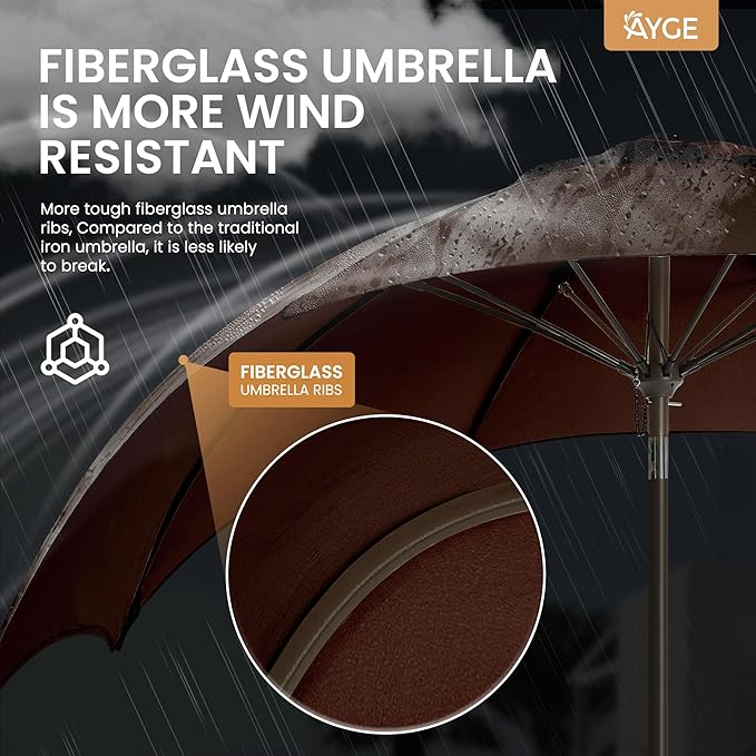 Ayge 9FT Large Outdoor Patio Umbrella Market Table Umbrella-UV Resistant, Easy Push Button Tilt and Crank, 8 Sturdy Fiberglass Ribs Heavy-Duty Pool Umbrella for Deck, Backyard,Garden