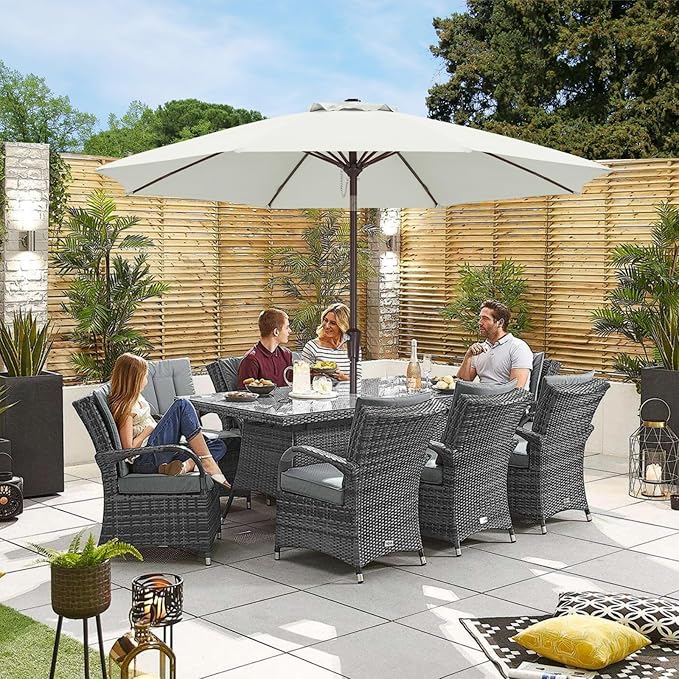 ABCCANOPY 10FT Patio Umbrella, Outdoor Waterproof Table Umbrella with Push Button Tilt and Crank, 8 Ribs UV Protection Pool Umbrella for Garden, Lawn, Deck & Backyard (Light Beige)