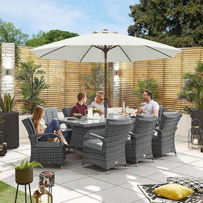 ABCCANOPY 10FT Patio Umbrella, Outdoor Waterproof Table Umbrella with Push Button Tilt and Crank, 8 Ribs UV Protection Pool Umbrella for Garden, Lawn, Deck & Backyard (Light Beige)
